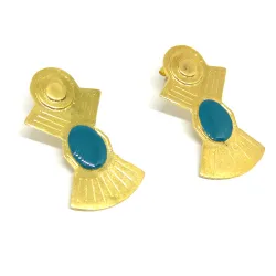 Handmade brass earring, gold plated