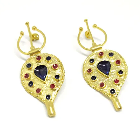 Handmade brass earring, gold plated