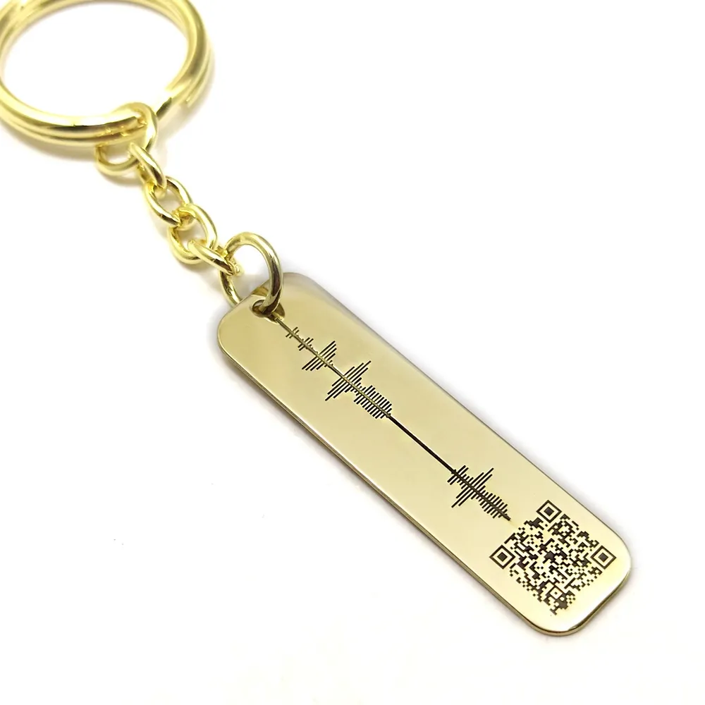 Personal soundwave keychain made of brass + QRcode engraved