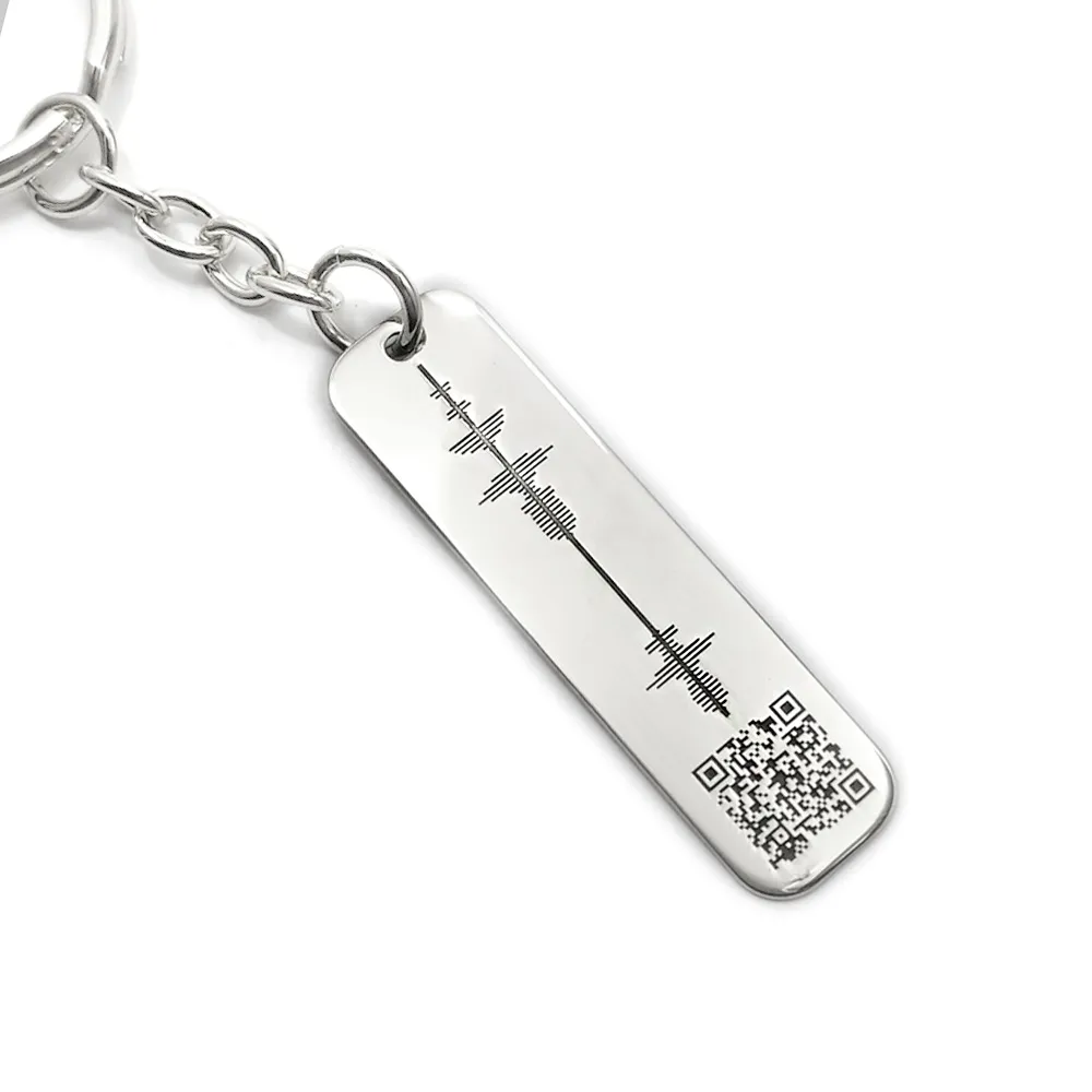 Personal soundwave keychain made of brass + QRcode engraved