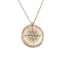 Compass with text necklace in sterling silver rose gold plated