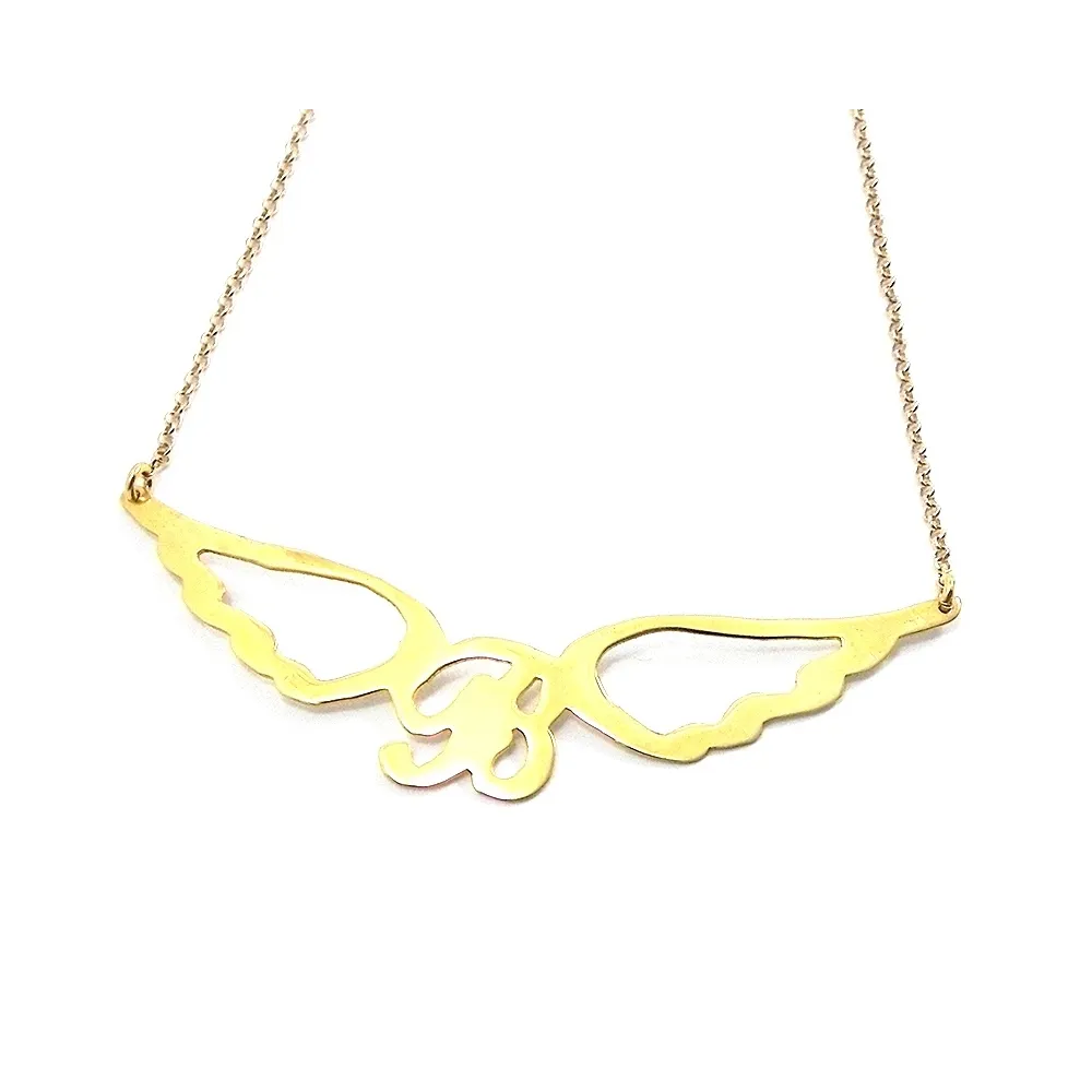 Silver necklace with big monogram with wings