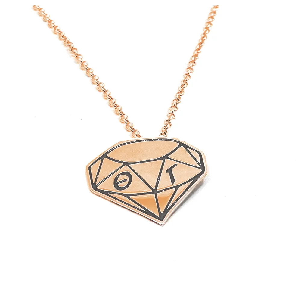 Silver necklace with diamond shaped pendant and 2 monograms, platinum plated Silver necklace with diamond shaped pendant and 2 monograms, platinum plated