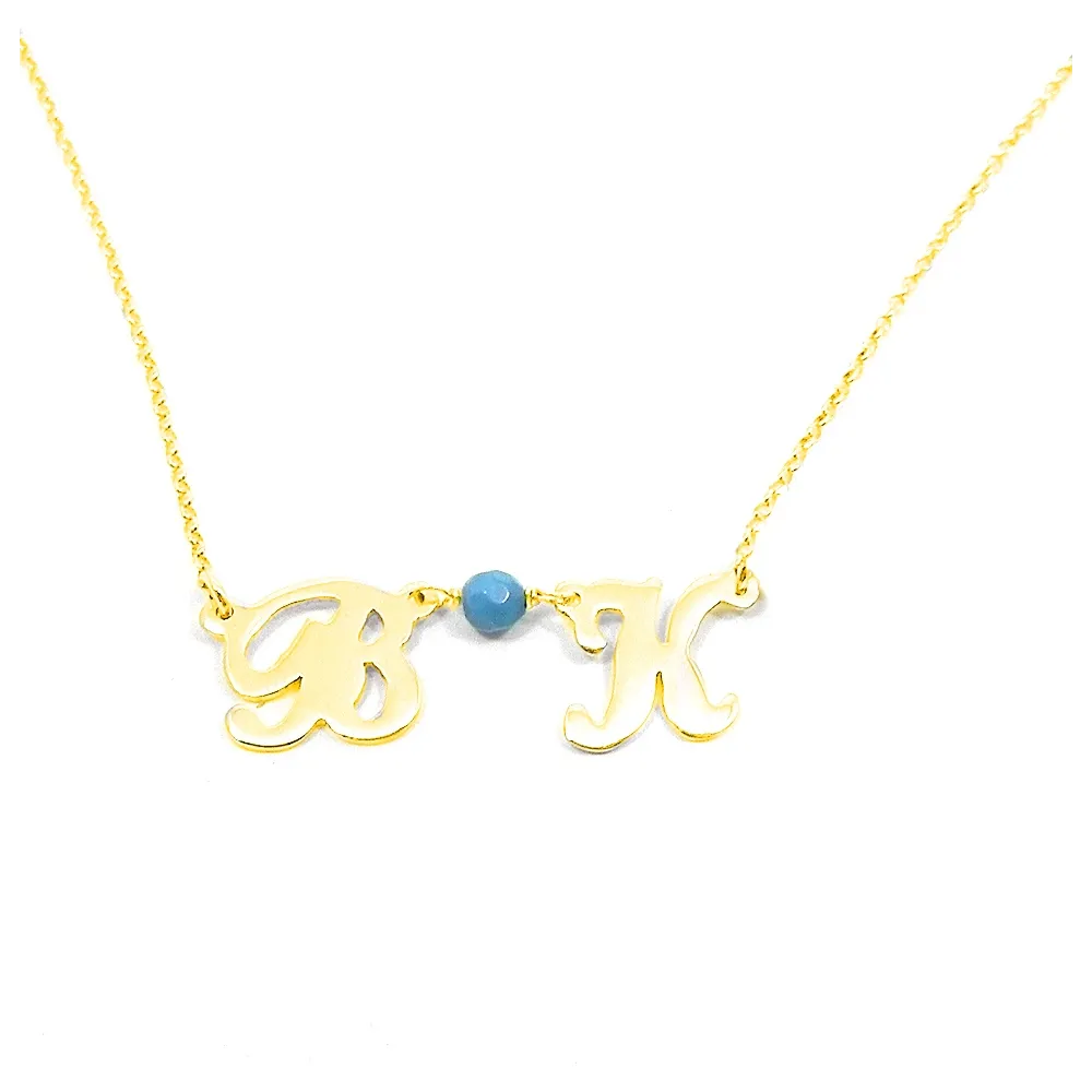 Silver necklace with 2 initials gold plated Silver necklace with 2 initials gold plated