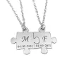 Set of 2necklaces with silver platinum plated puzzle pieces, stainless steel chain