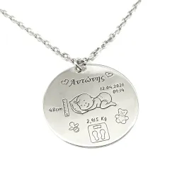 Sterling silver necklace with the birth details of your boy