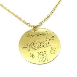 Sterling silver necklace with the birth details of your boy