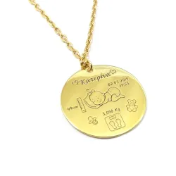 Gold plated sterling silver necklace with the birth details of your girl