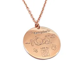Rose gold plated sterling silver necklace with the birth details of your girl