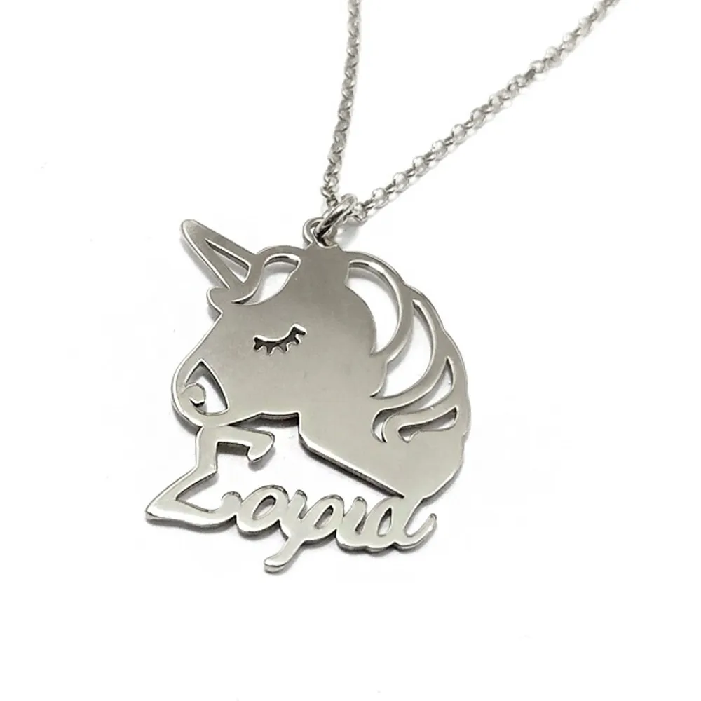 Unicorn necklace with name in platinum plated sterling silver Unicorn necklace with name in platinum plated sterling silver