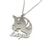 Unicorn necklace with name in platinum plated sterling silver