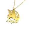 Unicorn necklace with name in yellow gold plated sterling silver