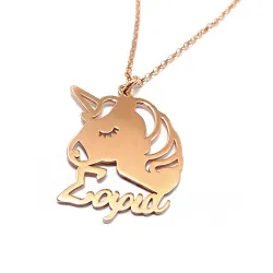 Unicorn necklace with name in rose gold plated sterling silver