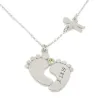 Sterling silver baby feet necklace with monogram, date and swarovski birthstone