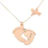 Gold plated sterling silver baby feet necklace with monogram, date and swarovski birthstone