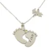 Sterling silver baby feet necklace with monogram, date and swarovski birthstone