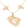 Rose gold plated sterling silver baby feet necklace with monogram, date and swarovski birthstone