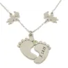 Sterling silver baby feet necklace with monogram, date and swarovski birthstone