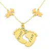 Gold plated sterling silver baby feet necklace with monogram, date and swarovski birthstone