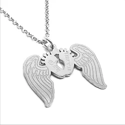 Platinum plated silver necklace - Baby Feet with angel wings and dates or names