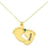 Gold plated silver baby feet necklace with name and swarovski