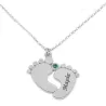 Platinum plated silver baby feet necklace with name and swarovski