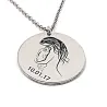 Platinum plated silver necklace with a mommy holding baby in her arms and engraved date