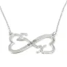Silver platinum plated necklace with infinity - hearts,  2 monograms and date Silver platinum plated necklace with infinity - hearts,  2 monograms and date