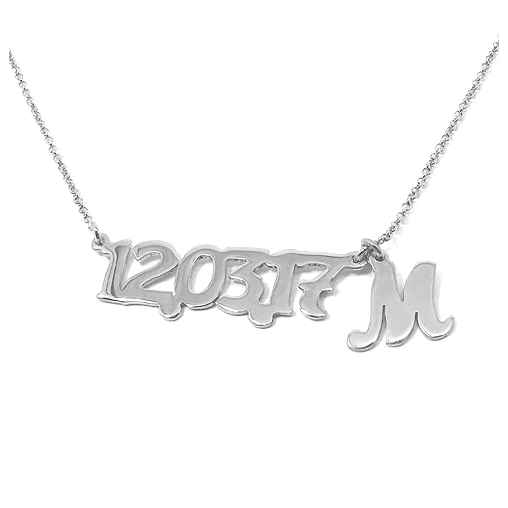 Silver platinum plated necklace with your date and monogram
