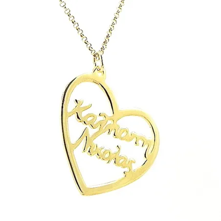 Silver gold plated necklace with 2 names in a heart