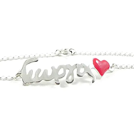 Silver platinum plated bracelet with your name and red heart
