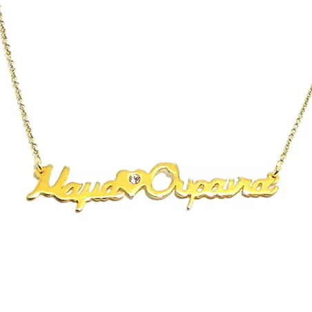 Silver gold plated necklace with the word Mama and name with rhinestone on heart