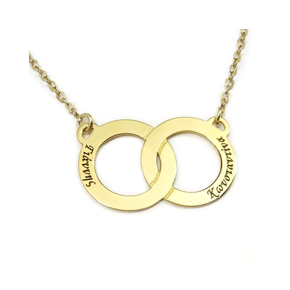 Silver gold plated Interlocking rings necklace, stainless steel chain