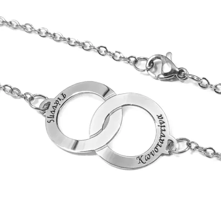 Silver platinum plated ιnterlocking rings bracelet, stainless steel chain