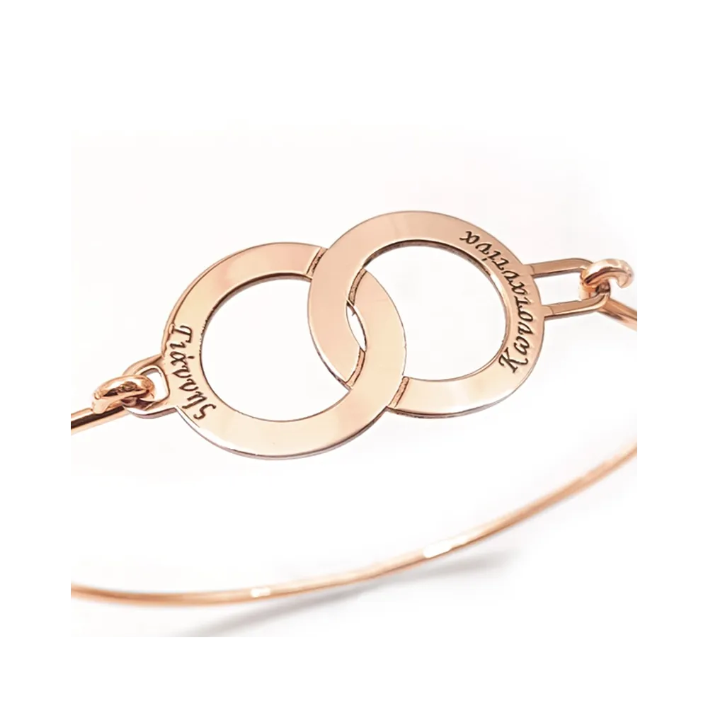 Silver rose gold plated ιnterlocking rings bangle bracelet Silver rose gold plated ιnterlocking rings bangle bracelet