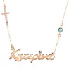 Silver rose gold plated necklace with your name, rhinestone cross and evil eye