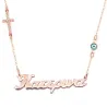 Silver rose gold plated necklace with your name, rhinestone cross and evil eye