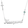 Silver platinum plated necklace with your name, rhinestone cross and evil eye