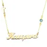 Silver gold plated necklace with your name, cross and evil eye Silver gold plated necklace with your name, cross and evil eye