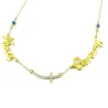 Silver gold plated necklace with 2 names, big curved rhinestone cross and evil eye