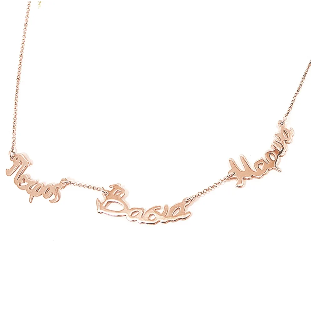 Silver rose gold plated necklace with 3 names Silver rose gold plated necklace with 3 names