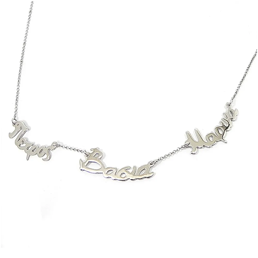 Silver platinum plated necklace with 3 names Silver platinum plated necklace with 3 names