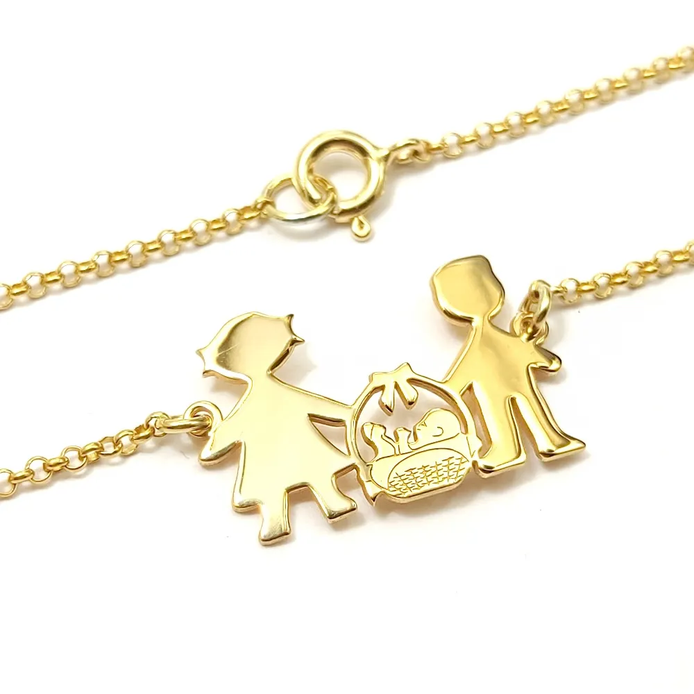 Silver gold plated family bracelet, new parents with a baby in a basket Silver gold plated family bracelet, new parents with a baby in a basket