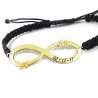 Silver gold plated infinity bracelet with monograms and date and black macrame cord Silver gold plated infinity bracelet with monograms and date and black macrame cord