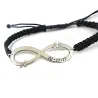 Silver platinum plated infinity bracelet with monograms and date and black macrame cord Silver platinum plated infinity bracelet with monograms and date and black macrame cord