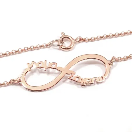 Silver rose gold plated infinity bracelet with the words "Μαμά σαγαπω"
