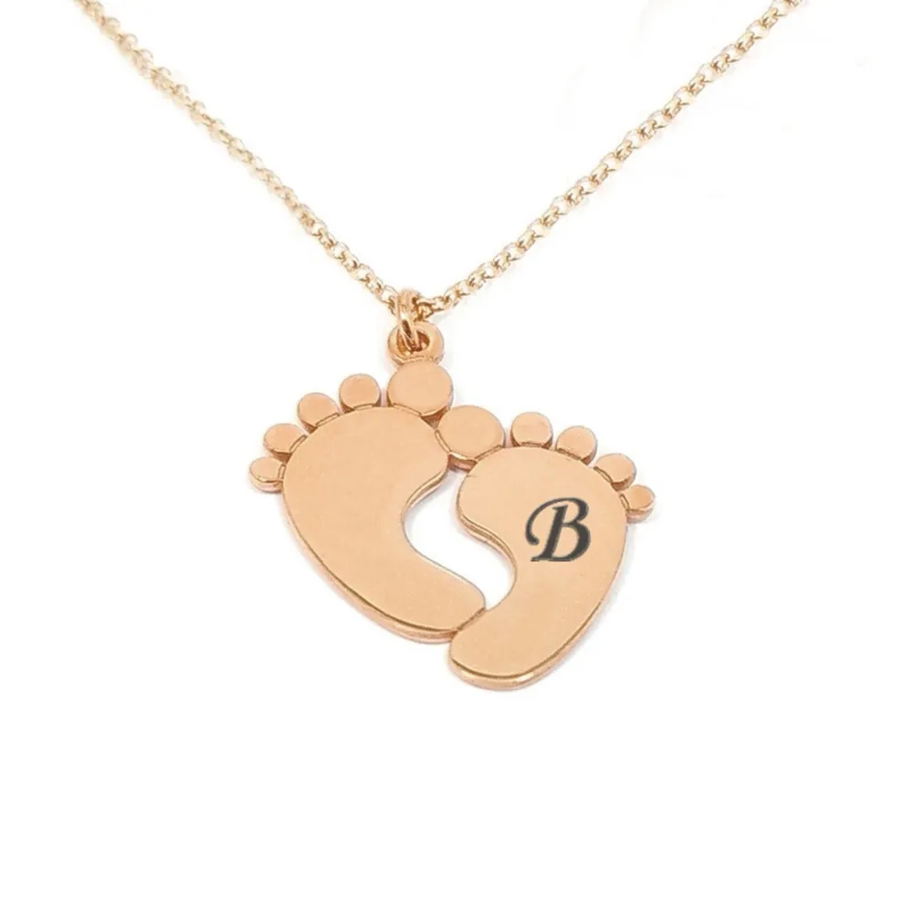 Baby feet silver necklace with 1 or 2 monograms, rose gold plated Baby feet silver necklace with 1 or 2 monograms, rose gold plated