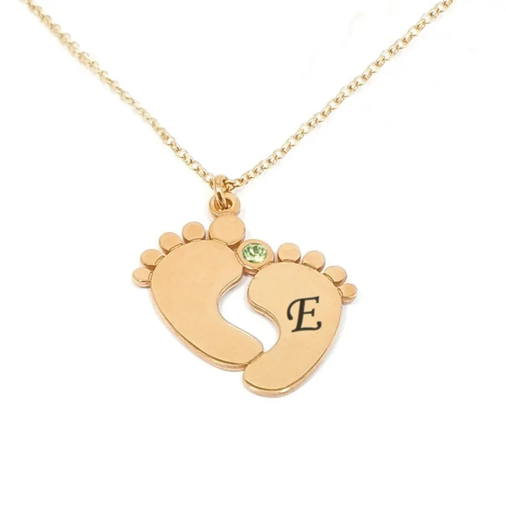 Baby feet silver necklace with monogram and swarovski, rose gold plated Baby feet silver necklace with monogram and swarovski, rose gold plated