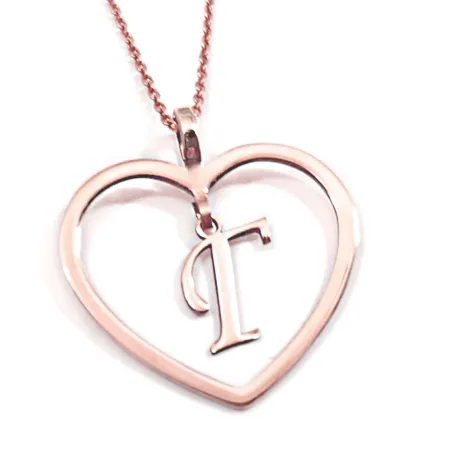 Heart and monogram necklace in sterling silver rose gold plated