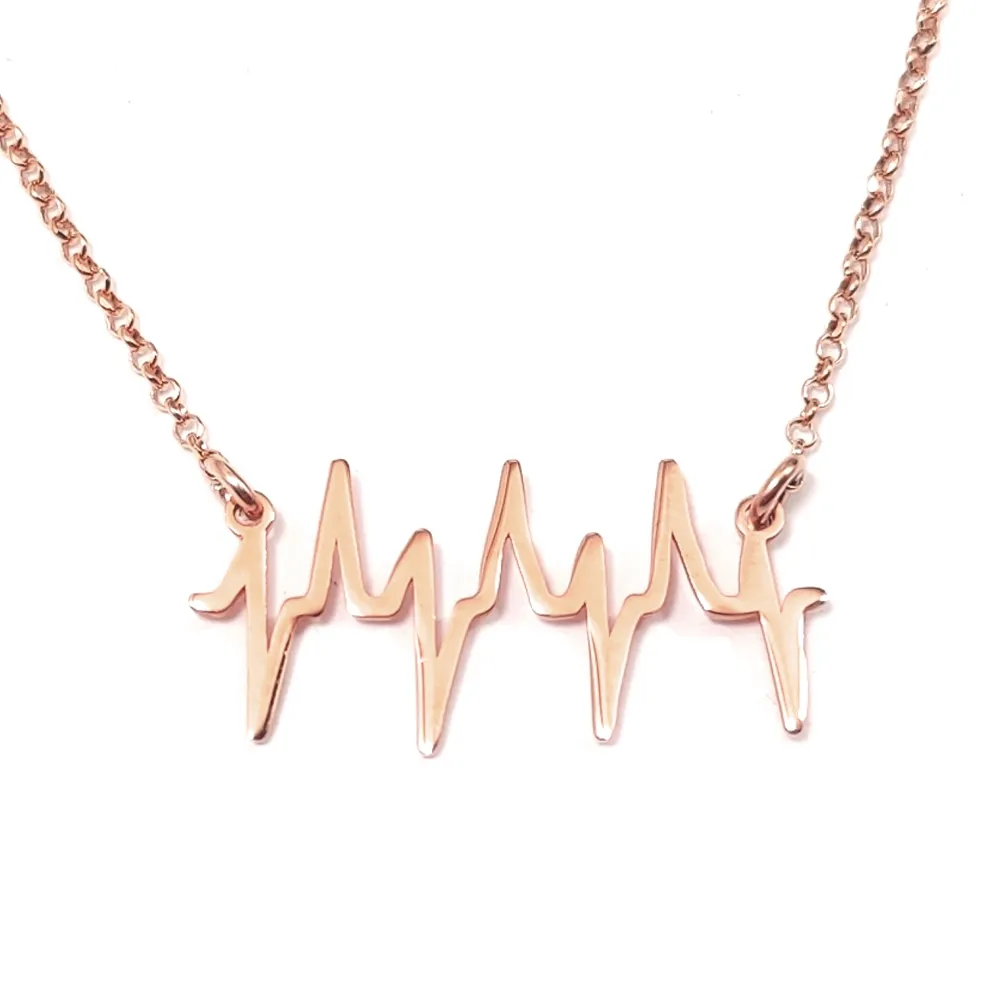 Ασημένιο ροζ επιχρυσωμένο κολιέ με το δικό σας καρδιογράφημα